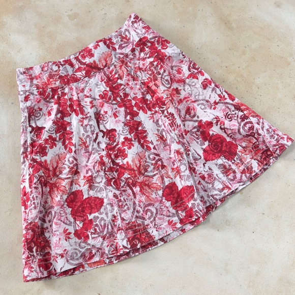 Gap Ivory Red Pink Abstract Floral Full Cotton Side Zip Skirt with Pockets -Sz 0 - Picture 14 of 14
